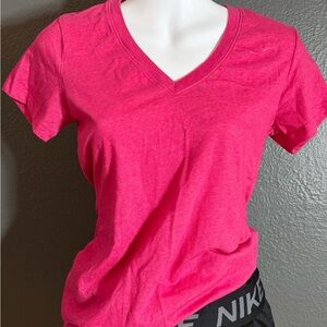 Nike Women's Hot Pink V-Neck Short Sleeve Tee